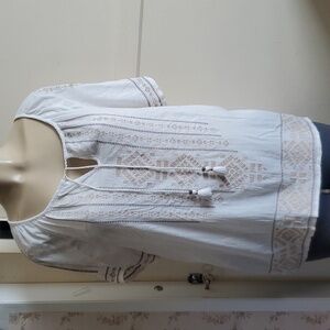 J Jill Embroidered Short Sleeve Top Shirt Blouse Size M